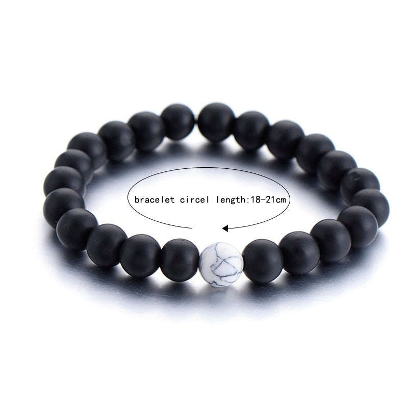 2Pcs/Set Couples Distance Bracelet Classic Natural Stone White and Black Yin Yang Beaded Bracelets for Men Women Best