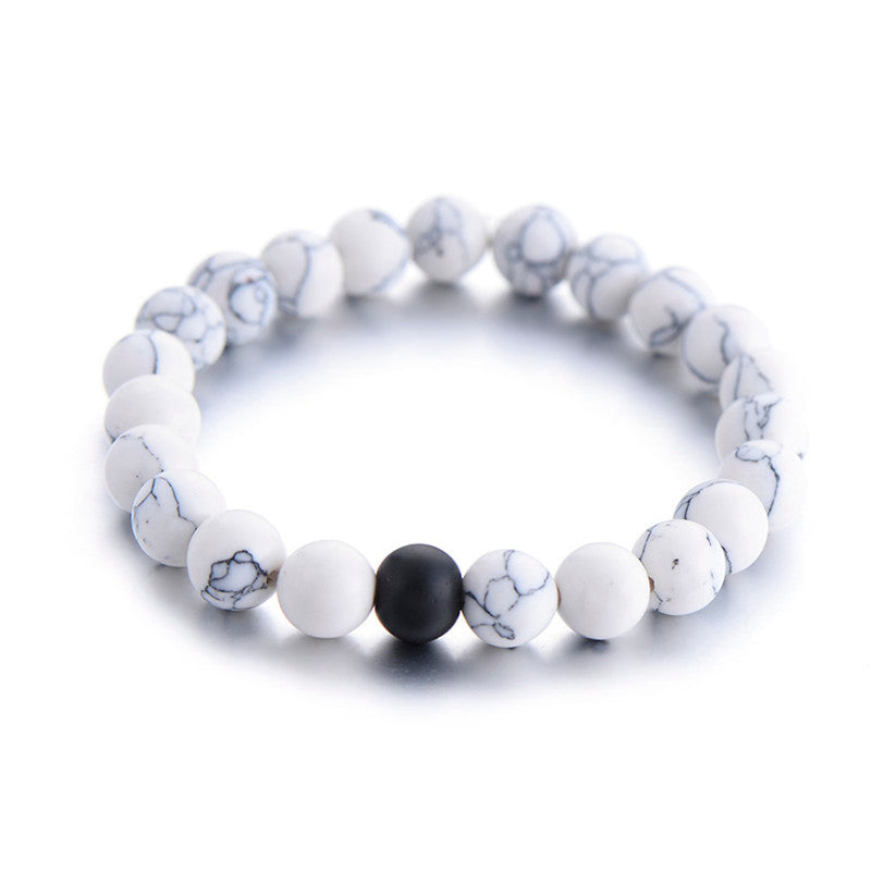 2Pcs/Set Couples Distance Bracelet Classic Natural Stone White and Black Yin Yang Beaded Bracelets for Men Women Best