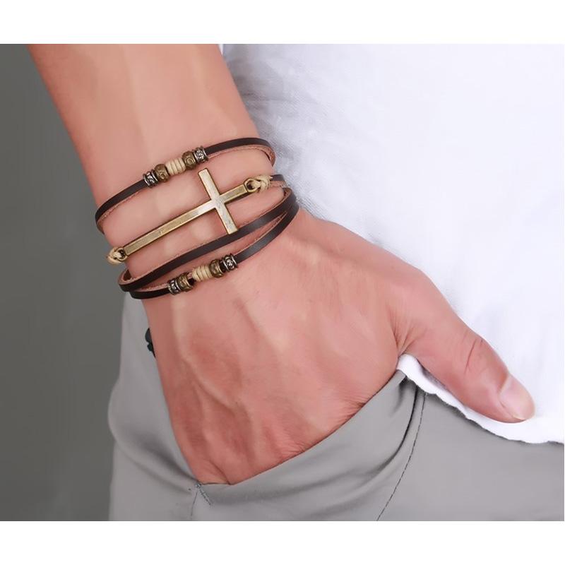 Vnox  Leather Cross Bracelets & Bangles For Women Men