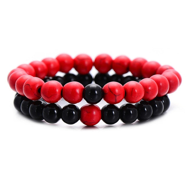 2Pcs/Set Couples Distance Bracelet Classic Natural Stone White and Black Yin Yang Beaded Bracelets for Men Women Best