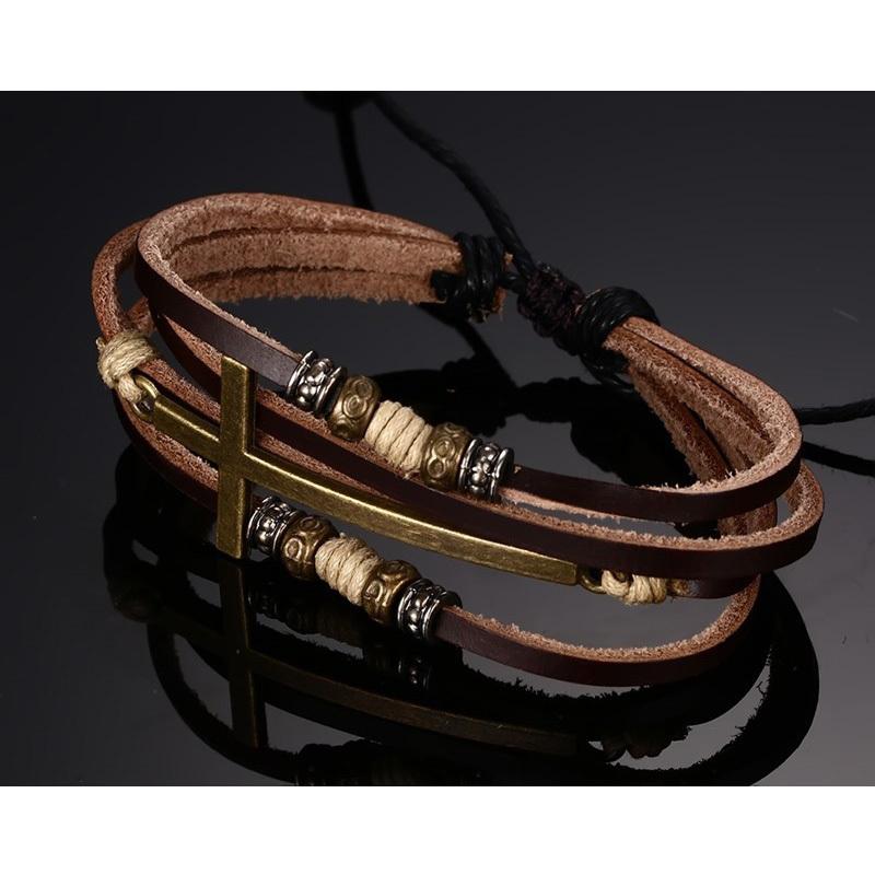 Vnox  Leather Cross Bracelets & Bangles For Women Men