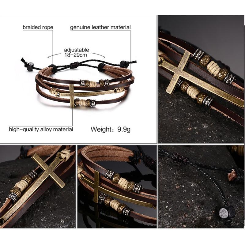 Vnox  Leather Cross Bracelets & Bangles For Women Men