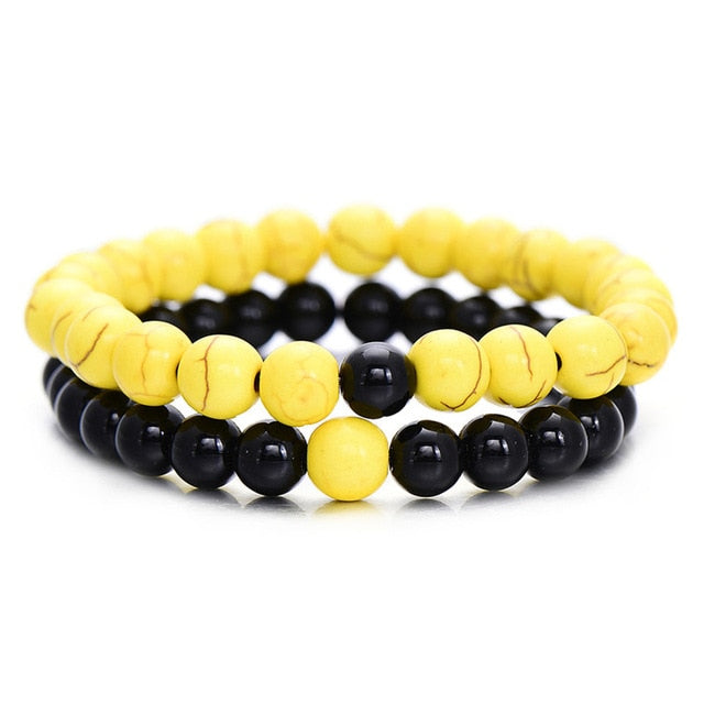 2Pcs/Set Couples Distance Bracelet Classic Natural Stone White and Black Yin Yang Beaded Bracelets for Men Women Best